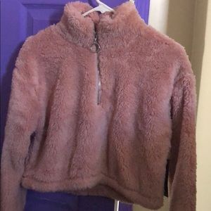 Pink furry cropped sweater